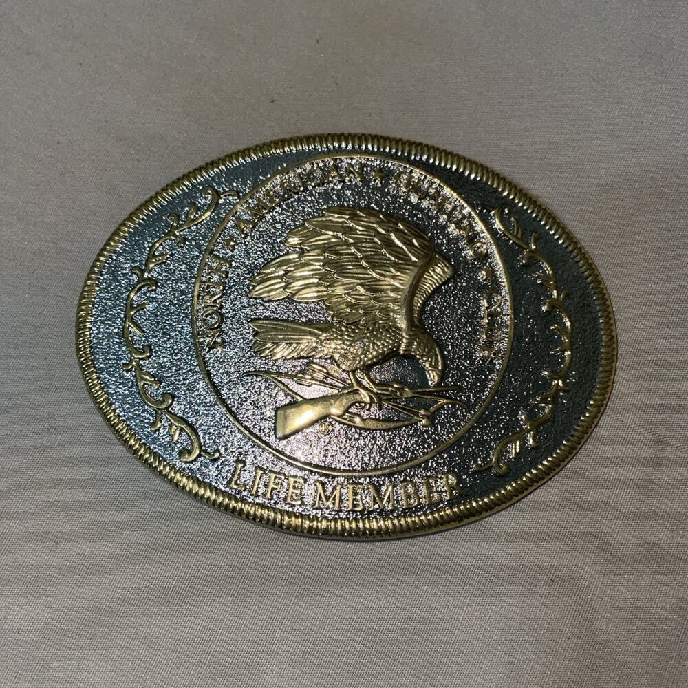 Vintage North American Hunting Club Life Member Belt Buckle Eagle Two Tone